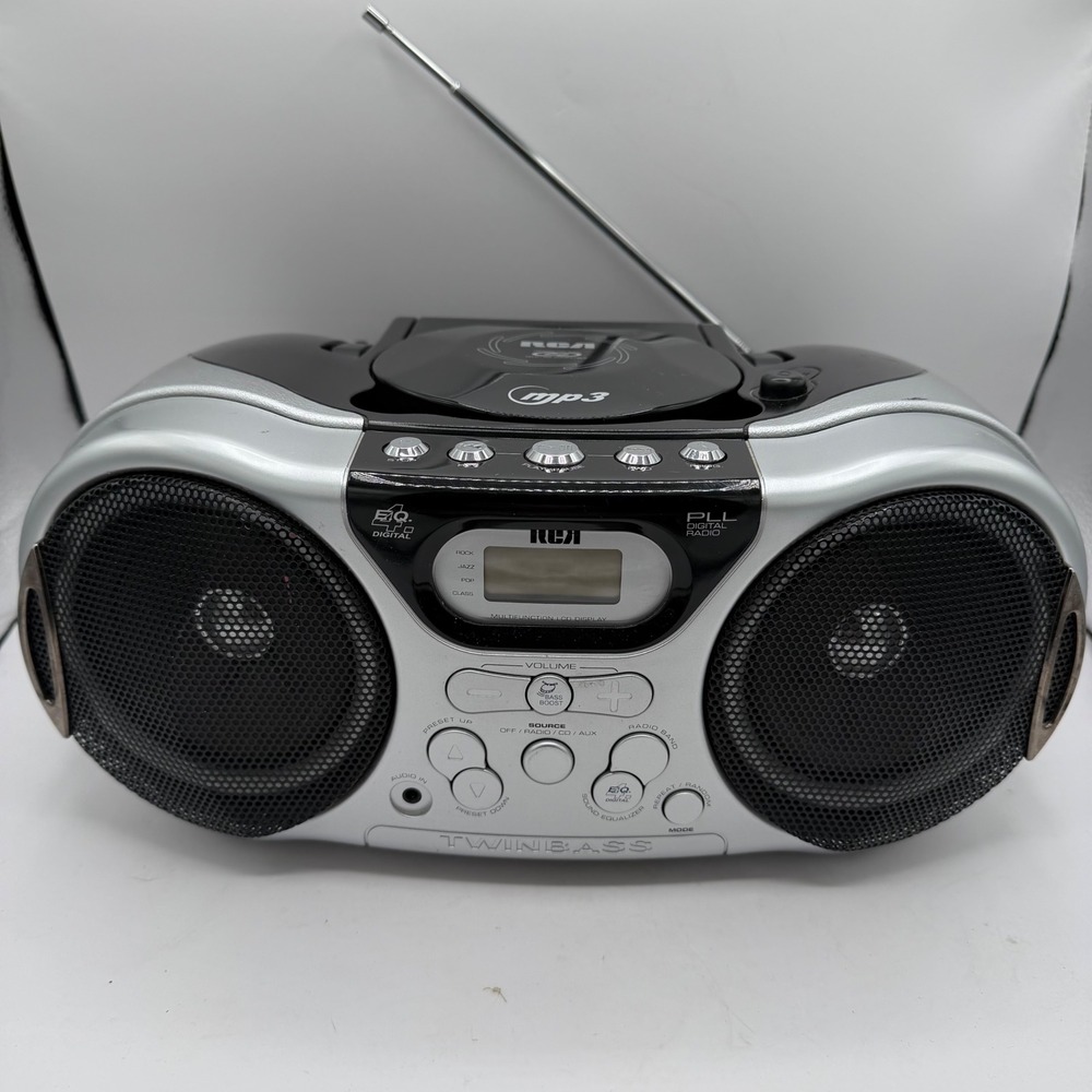 RCA RCD159A Portable CD MP3 Player PLL Digital AM FM Radio Twin Bass Boombox